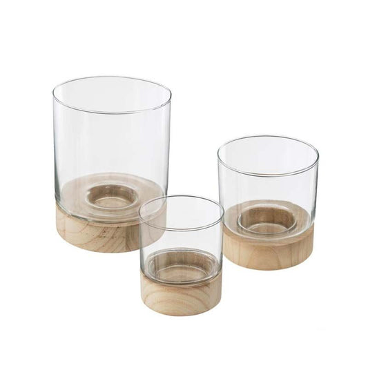 3 photophores "Eté" Verre & Bois