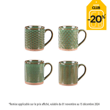 Coffret de 4 mugs jaspe 35cl vert