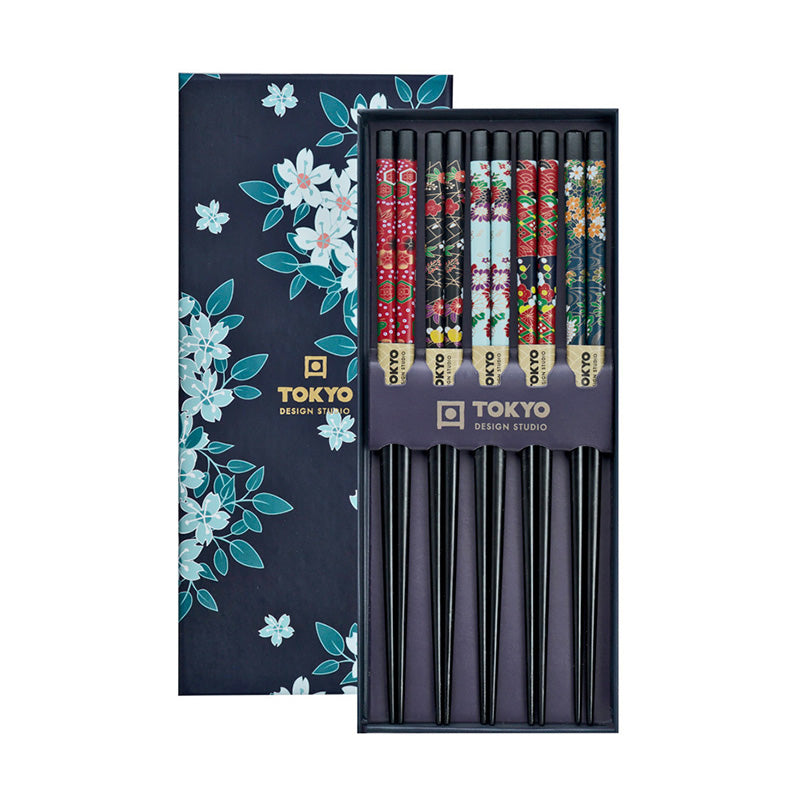 Coffret 5 baguettes Cerisier Bleu Tokyo Design