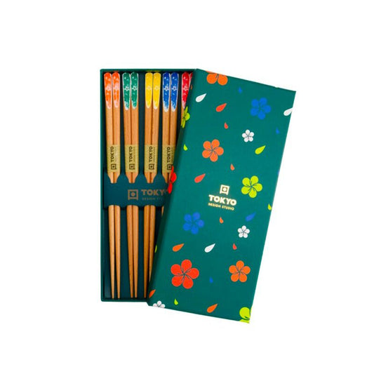 Coffret 5 baguettes fleurs turquois