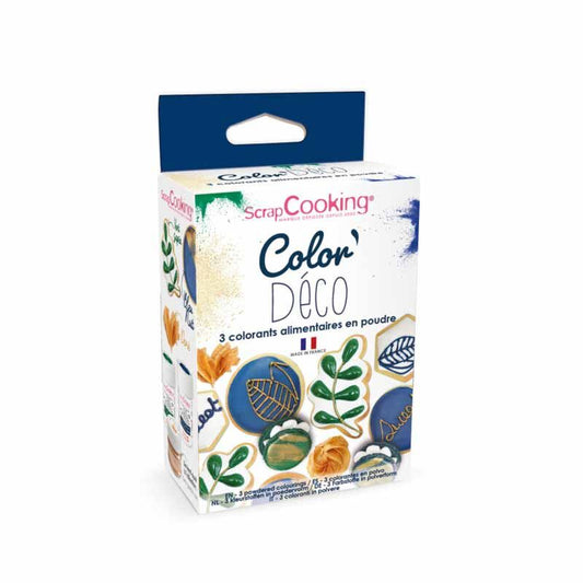 3 colorants en poudre Vert Bleu Or