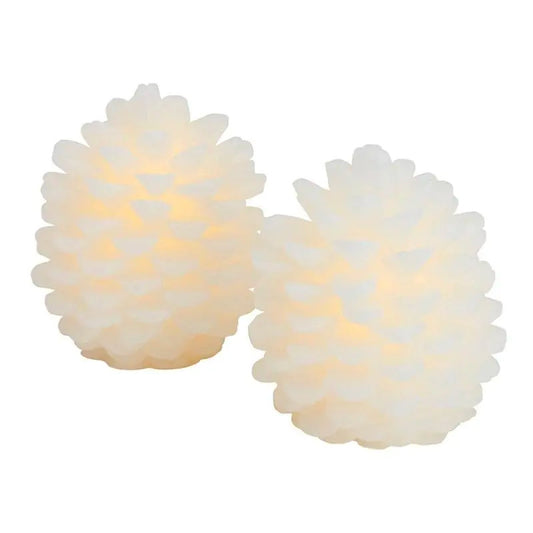 Set 2 pommes de pins cire LED 10cm